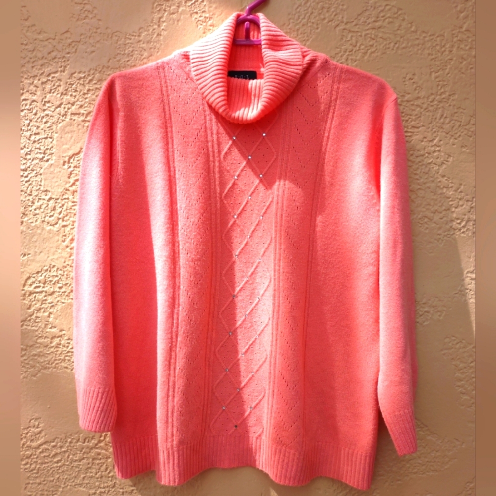 Women's R. Q. T Turtle Neck Sweater Size XL Long Sleeves Pink with Blink